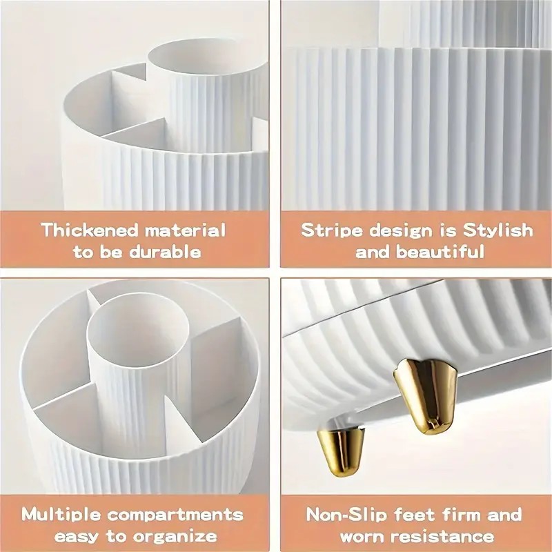 360° Rotating Multi-Compartment Makeup Brush Holder: Luxurious Vertical Texture with Golden Feet Design, Scientifically Organized Storage, One Cylinder to Tidy Your Vanity Table.(Green) - Image 4