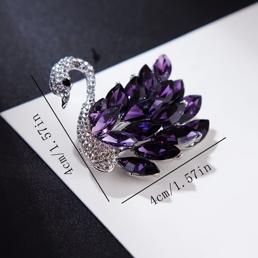 Purple  Crystal Swan Brooch with Premium Appeal – Secure Button Pin for Women, Dedicated Elegant Brooch, Stylish High-End Accessory Exquisitely Matched for Suits - Image 4
