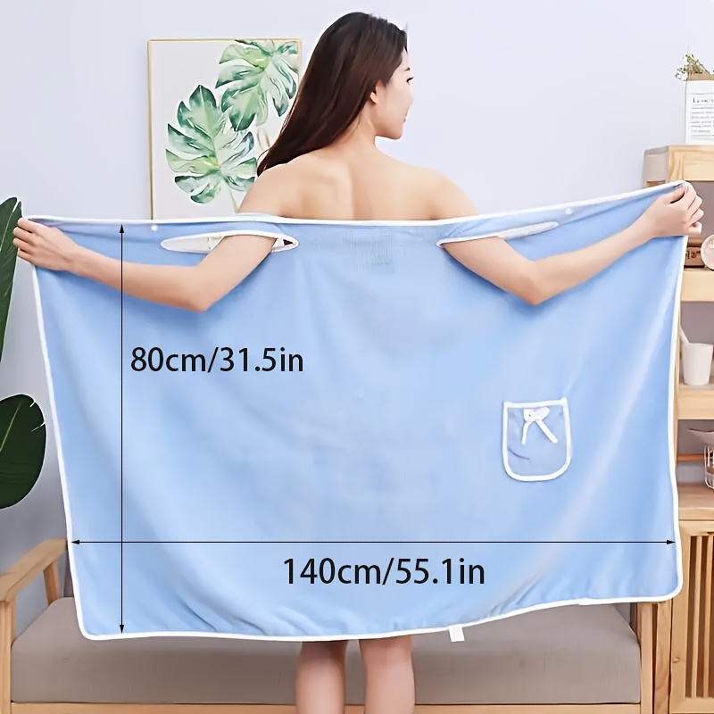 1-Piece Bath Towel with Pocket, Wearable Bath Towel, Bathroom Shower Supply, Can be Used as Robe, Nightgown, Sexy Strap Dress, Blanket, Indoor/Outdoor Fitness Sauna Shawl, Easy to Carry, Machine Washable（blue） - Image 4