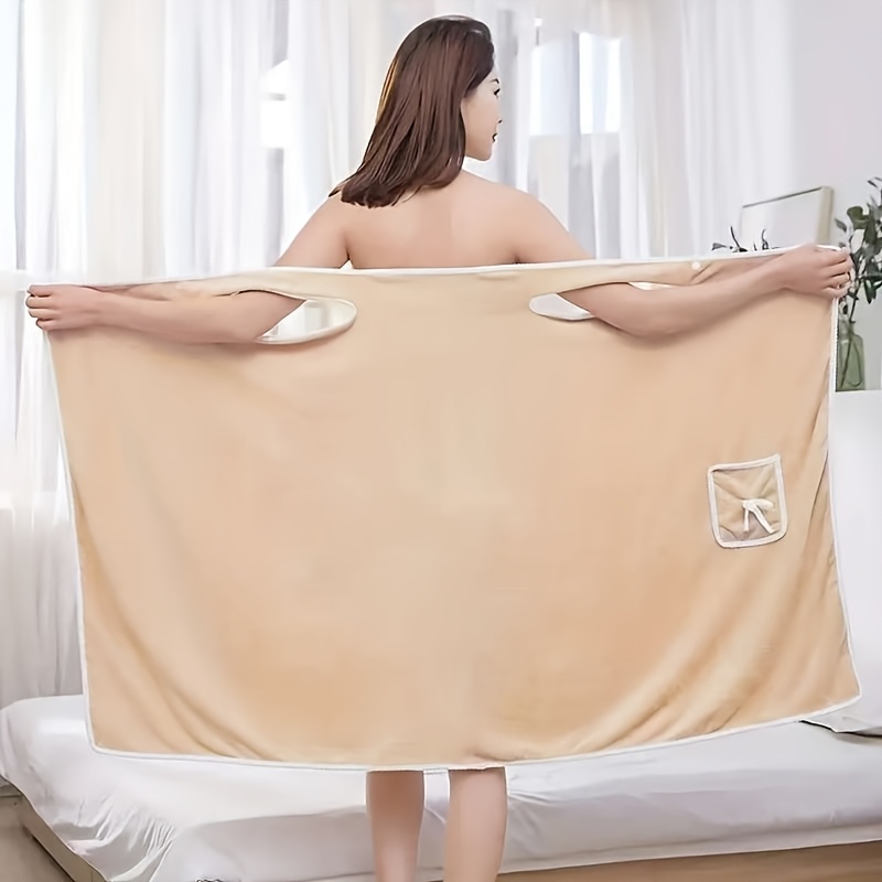 1-Piece Bath Towel with Pocket, Wearable Bath Towel, Bathroom Shower Supply, Can be Used as Robe, Nightgown, Sexy Strap Dress, Blanket, Indoor/Outdoor Fitness Sauna Shawl, Easy to Carry, Machine Washable（PINK） - Image 5