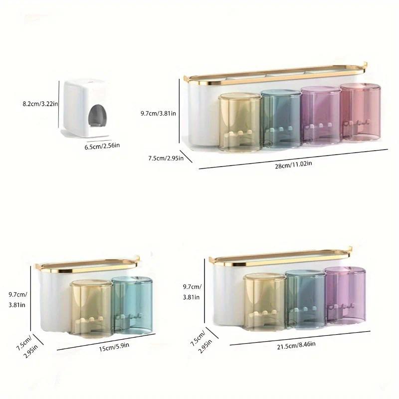 4-in-1 White(four people) Wall-Mounted Toothbrush Holder | Toothbrush Storage/Toothpaste Dispenser/Storage Shelf/Anti-Mildew Drainage - Bathroom Organization Upgrade - Image 2