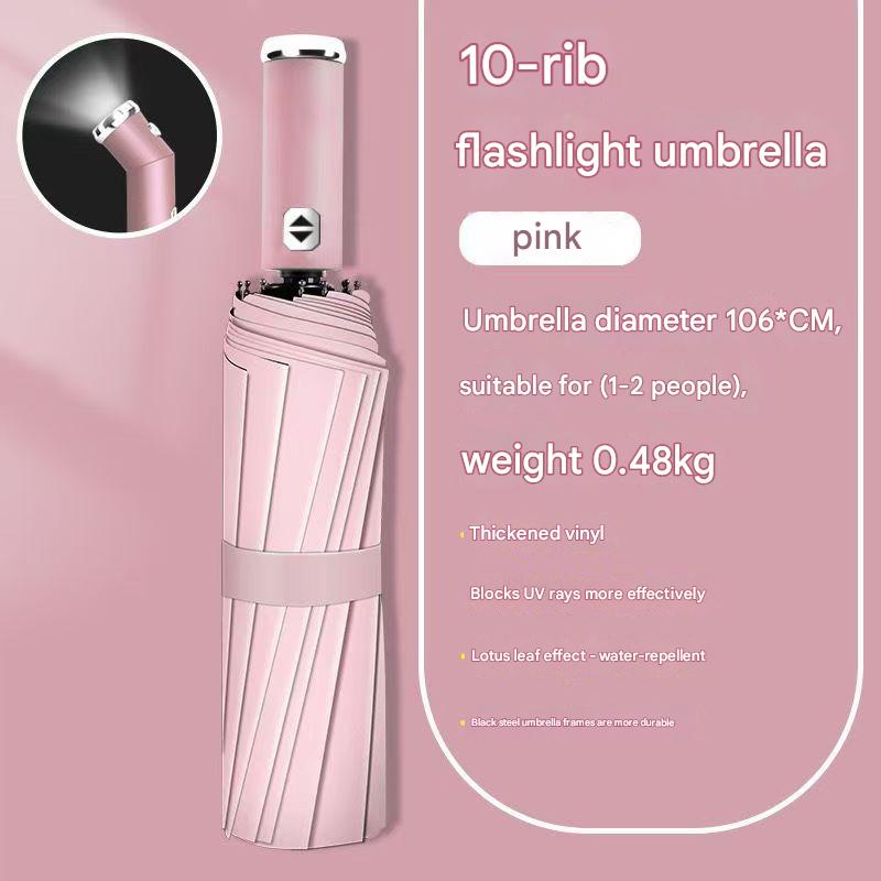 Pink Reinforced Black Coating Umbrella, featuring a 10-rib black steel frame for durability, approximately 106cm in diameter, lightweight and portable. Combines lotus-effect water repellency with strong UV protection, an ideal companion for 1–2 people on - Image 1
