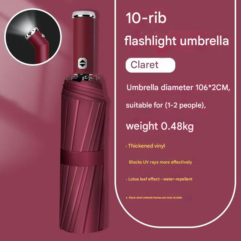 Wine Red Reinforced Black Coating Umbrella, featuring a 10-rib black steel frame for durability, approximately 106cm in diameter, lightweight and portable. Combines lotus-effect water repellency with strong UV protection, an ideal companion for 1–2 people - Image 1