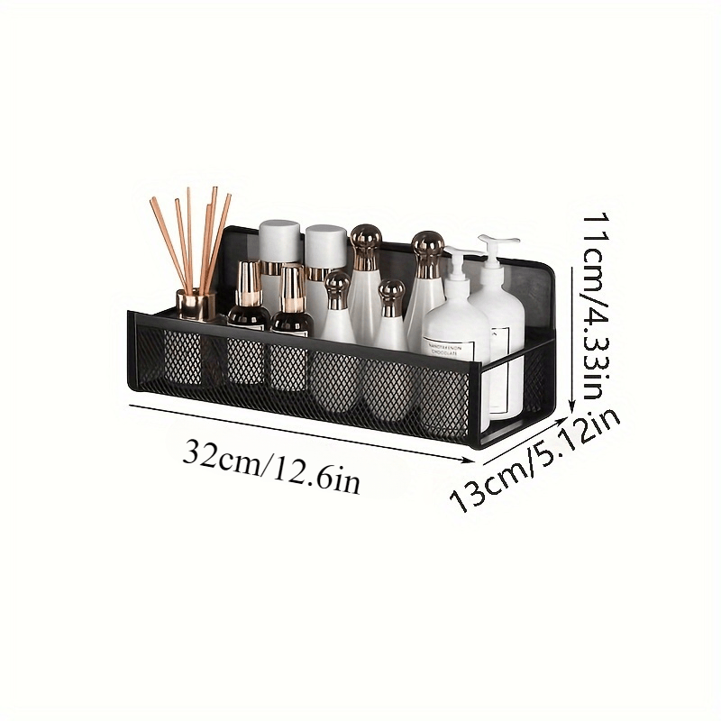 Wrought Iron Bathroom Storage Basket, Wall-Mounted Self-Adhesive Toothbrush Holder, Cosmetic & Condiment Shower Shelves, Kitchen & Bathroom Decorative Accessories/ BLACK - Image 4