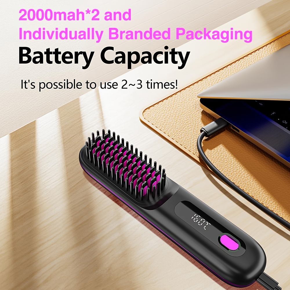 Cordless Hair Straightener Brush: Dual 2000mAh batteries for long-lasting power, fast heating, creates smooth styles anytime, anywhere.(Black) - Image 1