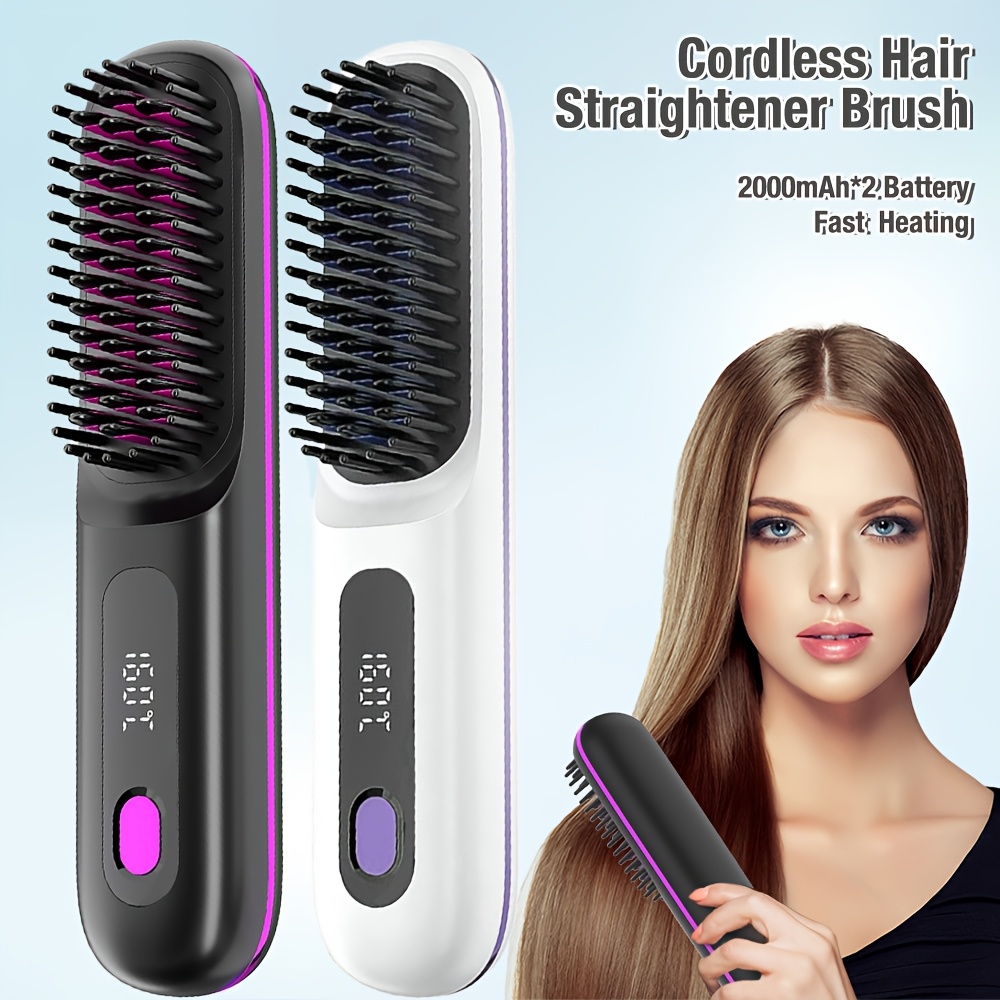 Cordless Hair Straightener Brush: Dual 2000mAh batteries for long-lasting power, fast heating, creates smooth styles anytime, anywhere.(Black) - Image 3