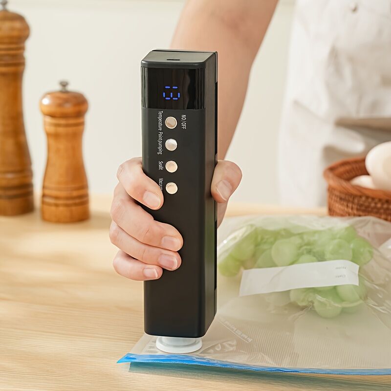 **1pc black Portable Wireless Vacuum Sealer｜USB Charging Compact Design, One-Touch Sealing for Long-Lasting Freshness, Ideal for Home & Outdoor Use** - Image 3