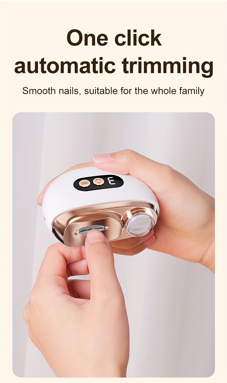 Smart Electric Nail Clipper 2-in-1 Polishing & Grooming Tool, USB Rechargeable, 500mAh Li-Polymer Battery. Features Anti-Cut Protection, Grinding, and Illumination. Suitable for Nail Trimming, Filing, Polishing, and Shaping. （white) - Image 1