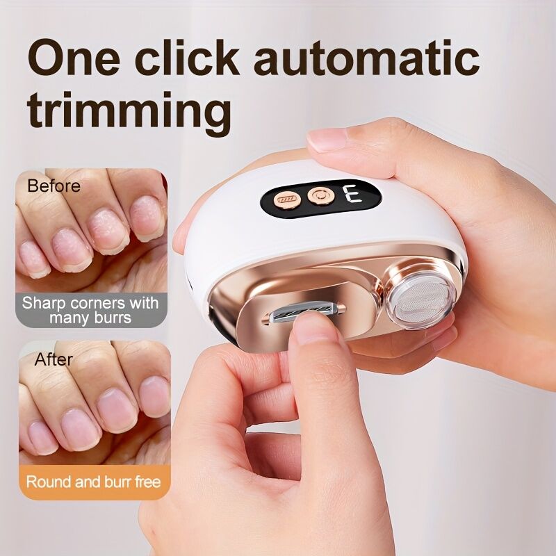 Smart Electric Nail Clipper 2-in-1 Polishing & Grooming Tool, USB Rechargeable, 500mAh Li-Polymer Battery. Features Anti-Cut Protection, Grinding, and Illumination. Suitable for Nail Trimming, Filing, Polishing, and Shaping. （orange） - Image 4