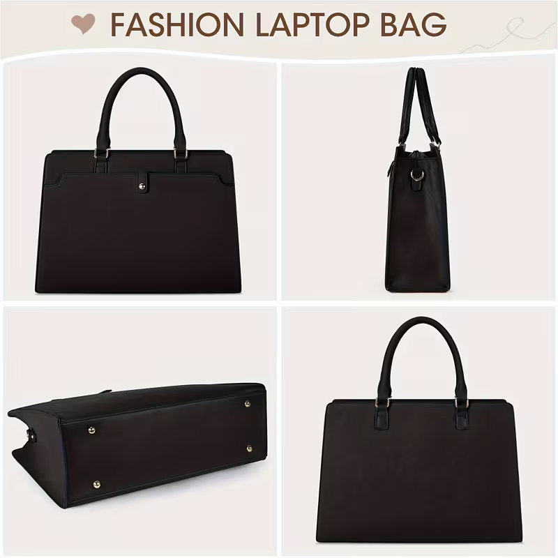 15.6-inch Laptop Tote Bag for Women, Large Capacity Faux Leather Work Tote, Waterproof Business Office Computer Bag, Ladies Travel Handbag & Shoulder Bag. - Image 1