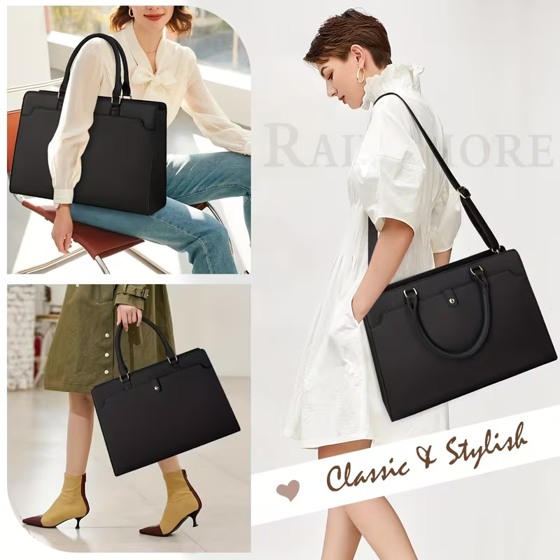 15.6-inch Laptop Tote Bag for Women, Large Capacity Faux Leather Work Tote, Waterproof Business Office Computer Bag, Ladies Travel Handbag & Shoulder Bag. - Image 3