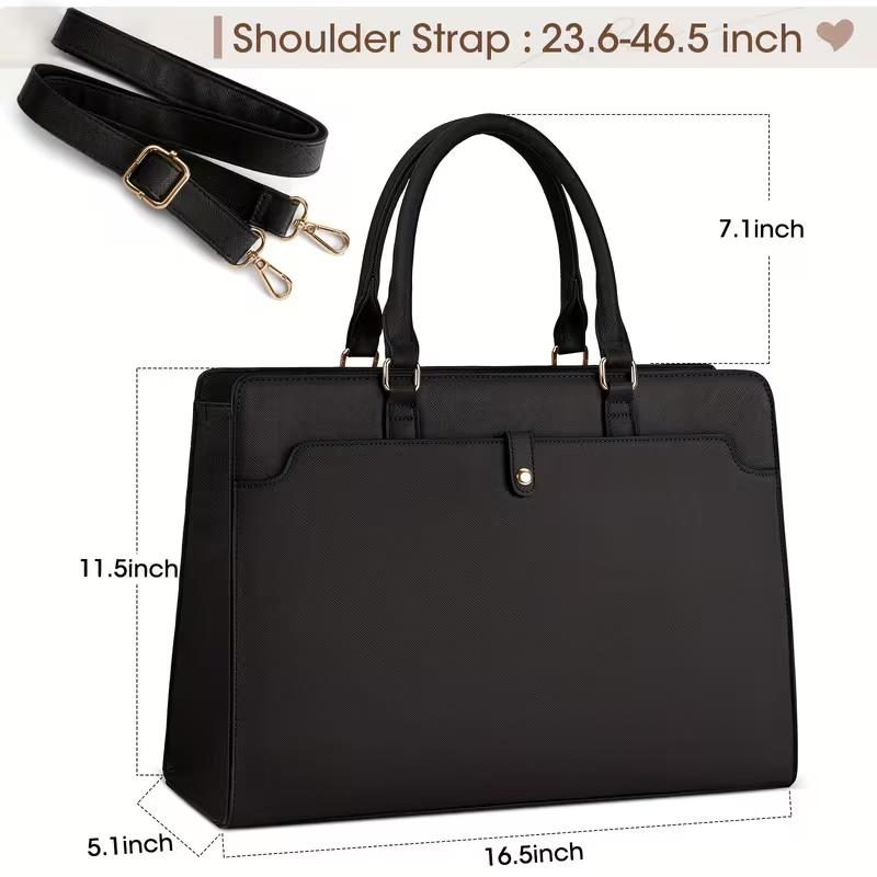 15.6-inch Laptop Tote Bag for Women, Large Capacity Faux Leather Work Tote, Waterproof Business Office Computer Bag, Ladies Travel Handbag & Shoulder Bag. - Image 6