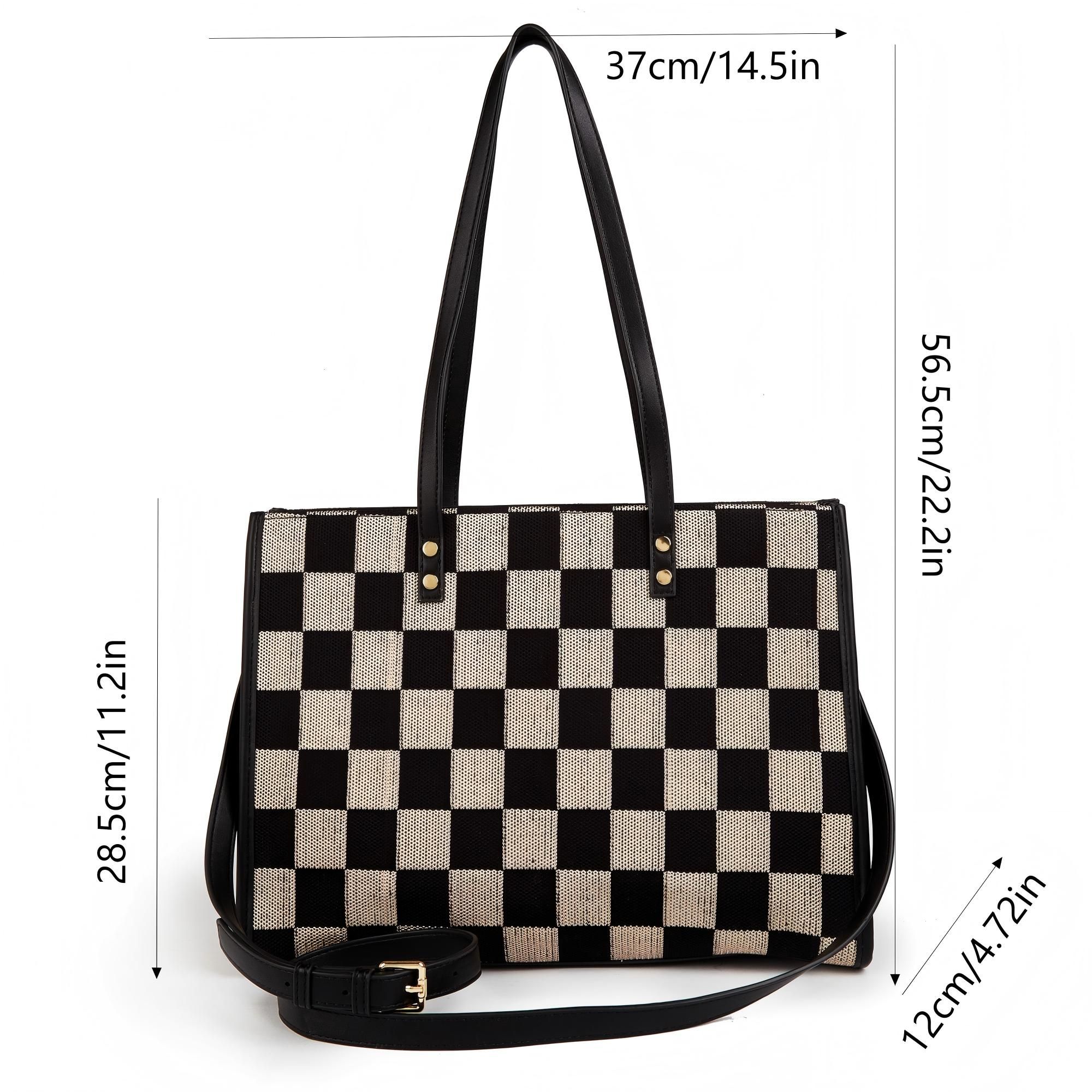 Stylish Black Khaki Checkerboard Tote Bag Large Capacity Women’s Shoulder Handbag for Work & Daily Use - Image 2
