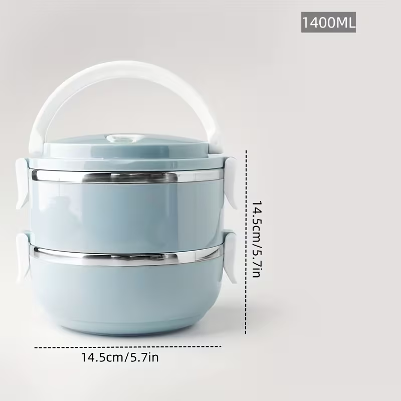 Two-layer circular lunch boxes, stainless steel insulated lunch containers, covered storage containers, suitable for office workers, school trips, camping and picnics, kitchen supplies - Image 3