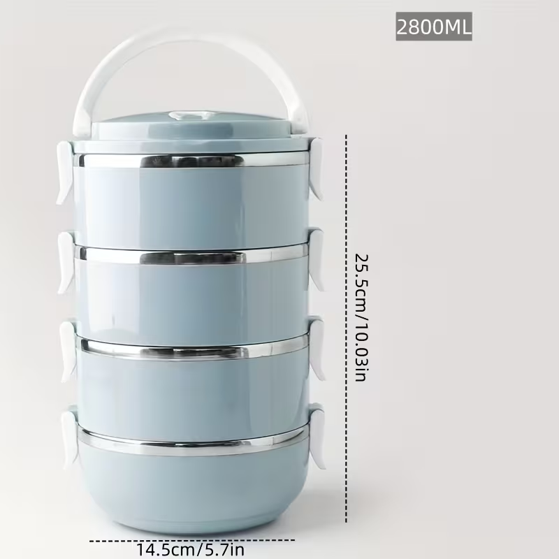 Four-layer circular lunch box, stainless steel insulated lunch container, lid-equipped storage container, suitable for office workers, school trips, camping and picnics, kitchen supplies - Image 2