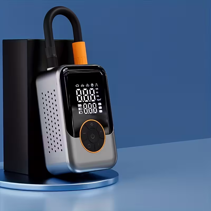 Portable wireless air compressor tire inflation pump - Equipped with digital pressure gauge, emergency LED light, 4x fast cordless design; built-in rechargeable battery; digital display tire inflation pump Suitable for car, motorcycle, bicycle tires and s - Image 1