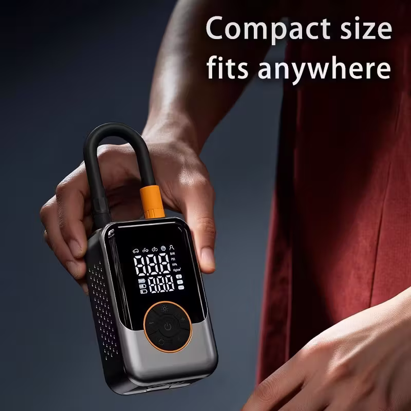 Portable wireless air compressor tire inflation pump - Equipped with digital pressure gauge, emergency LED light, 4x fast cordless design; built-in rechargeable battery; digital display tire inflation pump Suitable for car, motorcycle, bicycle tires and s - Image 2