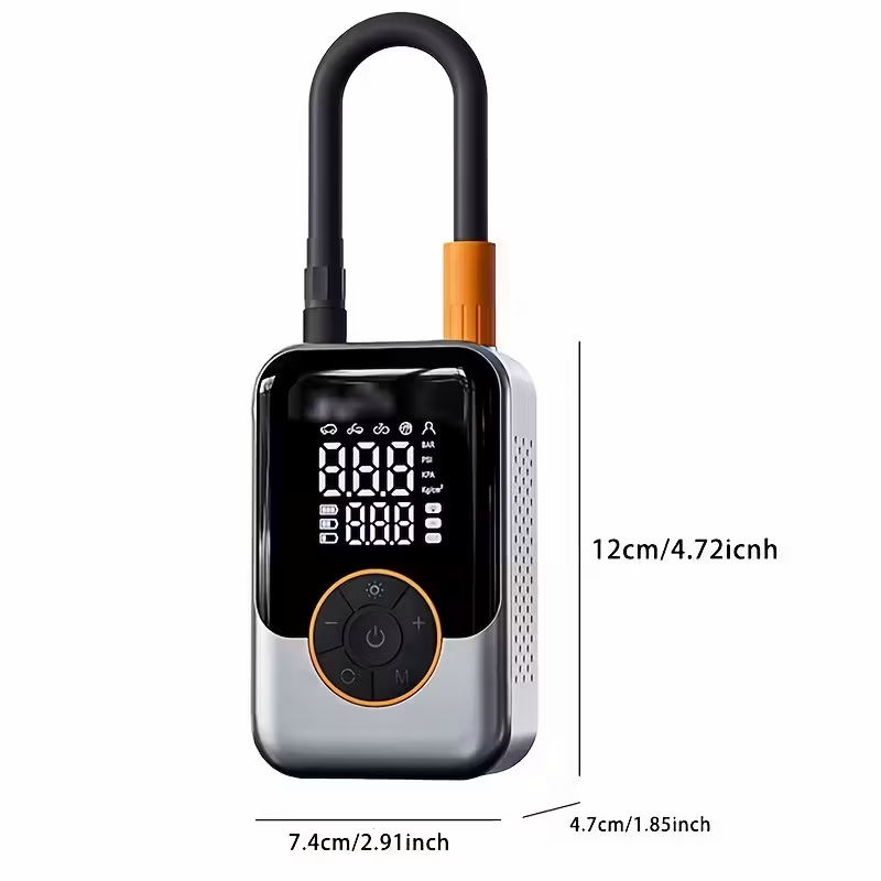 Portable wireless air compressor tire inflation pump - Equipped with digital pressure gauge, emergency LED light, 4x fast cordless design; built-in rechargeable battery; digital display tire inflation pump Suitable for car, motorcycle, bicycle tires and s - Image 4