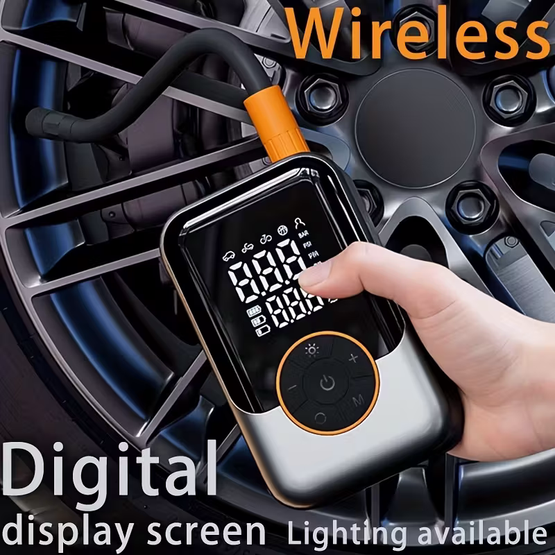 Portable wireless air compressor tire inflation pump - Equipped with digital pressure gauge, emergency LED light, 4x fast cordless design; built-in rechargeable battery; digital display tire inflation pump Suitable for car, motorcycle, bicycle tires and s - Image 5