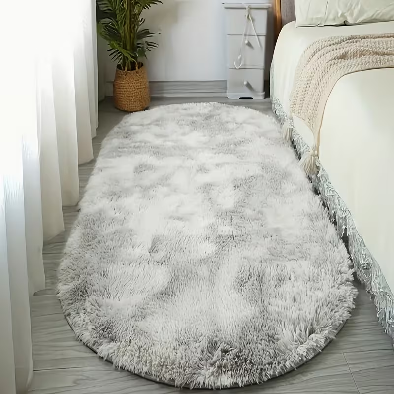 Oval Area Rug 80×160cm Soft Polyester Non-Slip Floor Mat for Bedroom Living Room Entryway Dark Grey - Image 1