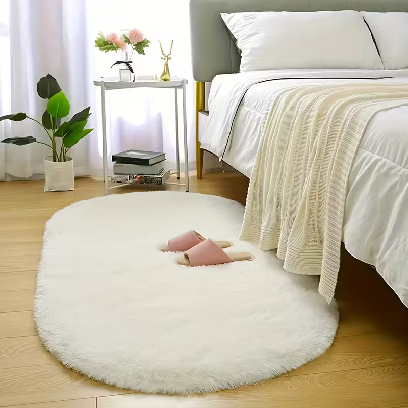 Oval Rug 80×160cm Soft Polyester Floor Mat Non-Slip Bedside & Living Room Carpet Ash Grey - Image 1