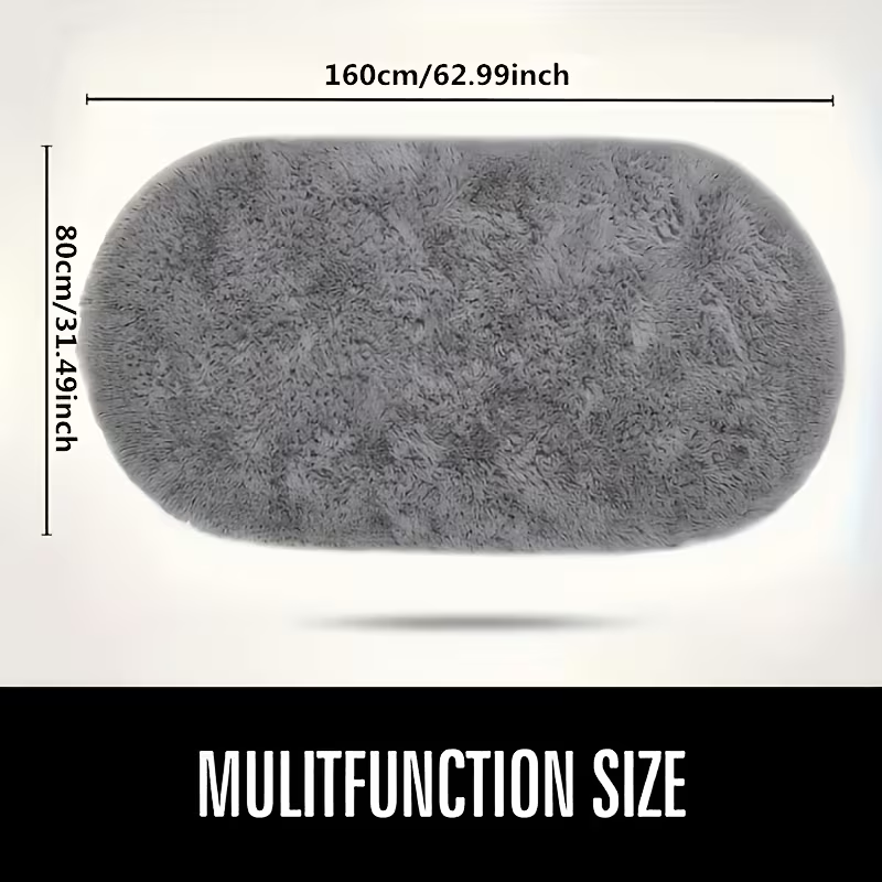 Oval Rug 80×160cm Soft Polyester Floor Mat Non-Slip Bedside & Living Room Carpet Ash Grey - Image 2