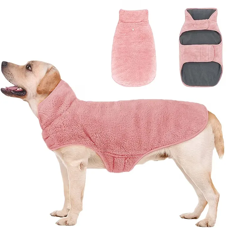 Double-sided fleece windproof and warm dog winter coat (pink/XXXL) Snow dog jacket vest, large and medium-sized pet dog clothing - Image 1