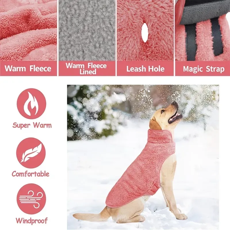 Double-sided fleece windproof and warm dog winter coat (pink/XXXL) Snow dog jacket vest, large and medium-sized pet dog clothing - Image 3