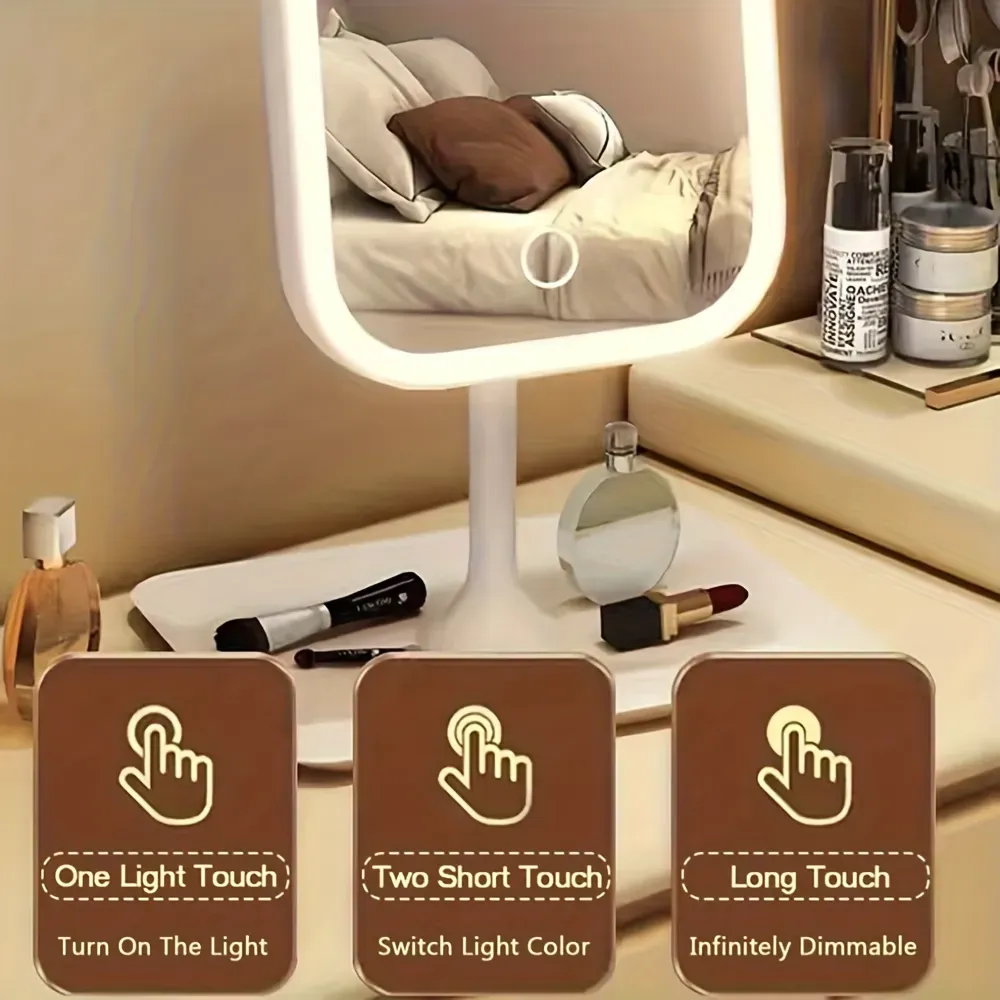 LED makeup mirror, portable travel mirror with foldable design and built-in lights, 3 lighting modes, intelligent adjustable light touch screen, USB rechargeable, portable illuminated beauty mirror, travel makeup stand with lights, bedroom makeup mirror, - Image 2