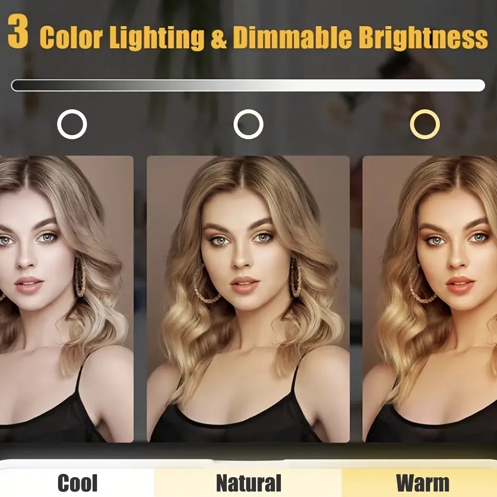LED makeup mirror, portable travel mirror with foldable design and built-in lights, 3 lighting modes, intelligent adjustable light touch screen, USB rechargeable, portable illuminated beauty mirror, travel makeup stand with lights, bedroom makeup mirror, - Image 3