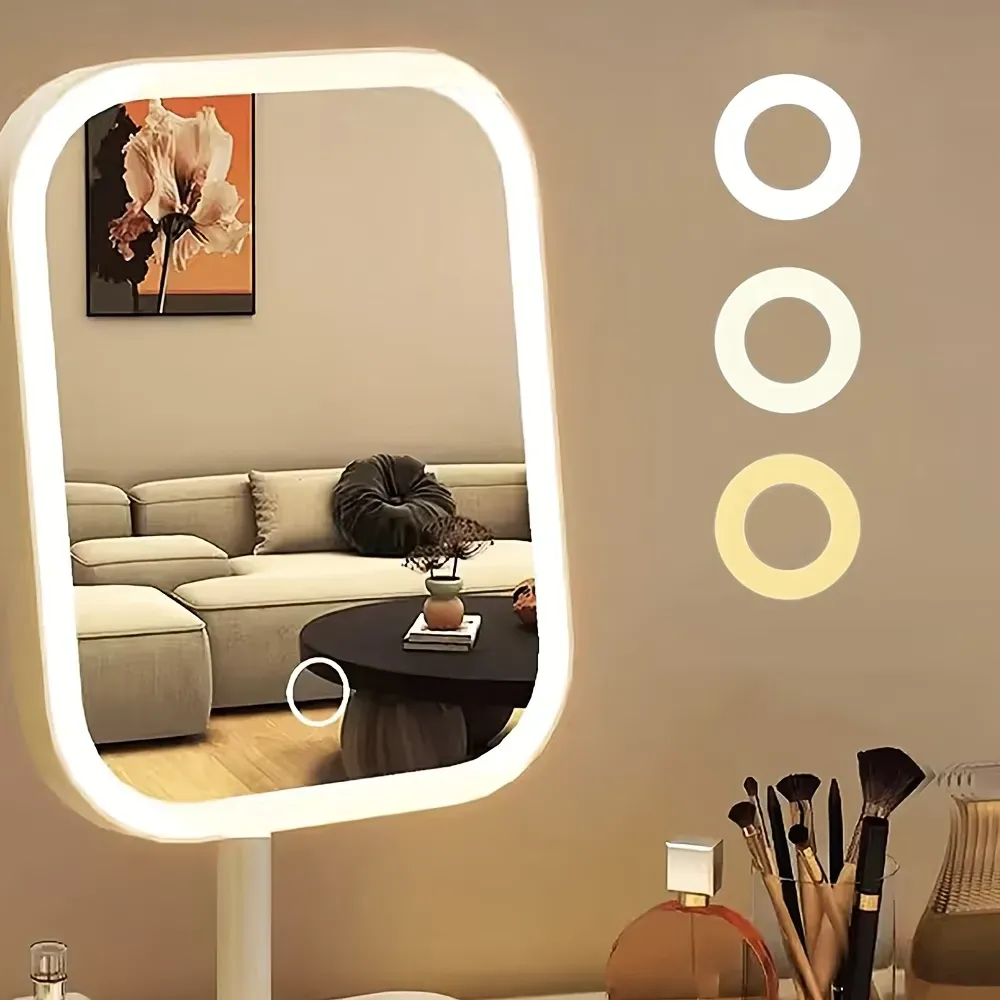 LED makeup mirror, portable travel mirror with foldable design and built-in lights, 3 lighting modes, intelligent adjustable light touch screen, USB rechargeable, portable illuminated beauty mirror, travel makeup stand with lights, bedroom makeup mirror, - Image 4