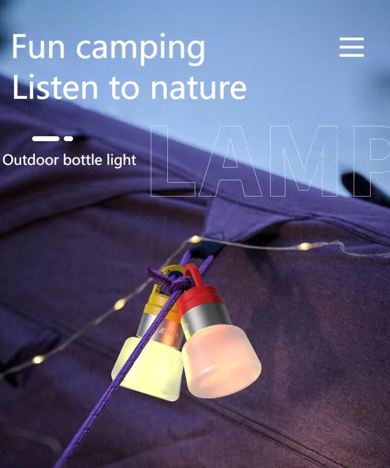 Two random color (green - yellow - white - red) outdoor camping lights, convenient for hiking, multi-scenario water bottle lights, ambient lights, suspended hanging lights with focused light - Image 1