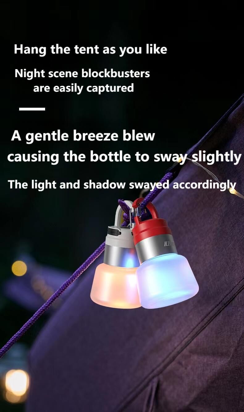 Two random color (green - yellow - white - red) outdoor camping lights, convenient for hiking, multi-scenario water bottle lights, ambient lights, suspended hanging lights with focused light - Image 4