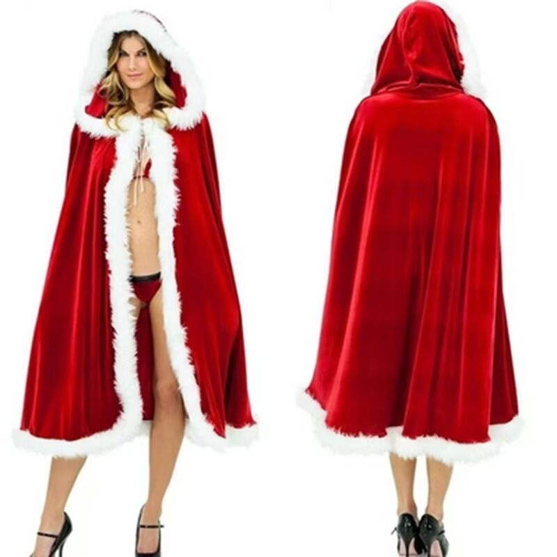 Ladies' elegant hooded cape robe (150cm long)- Long winter coat, long plush fur collar, red - autumn/winter non-elastic fabric, hand-washable casual coat, red and decorated, front cover - Image 1