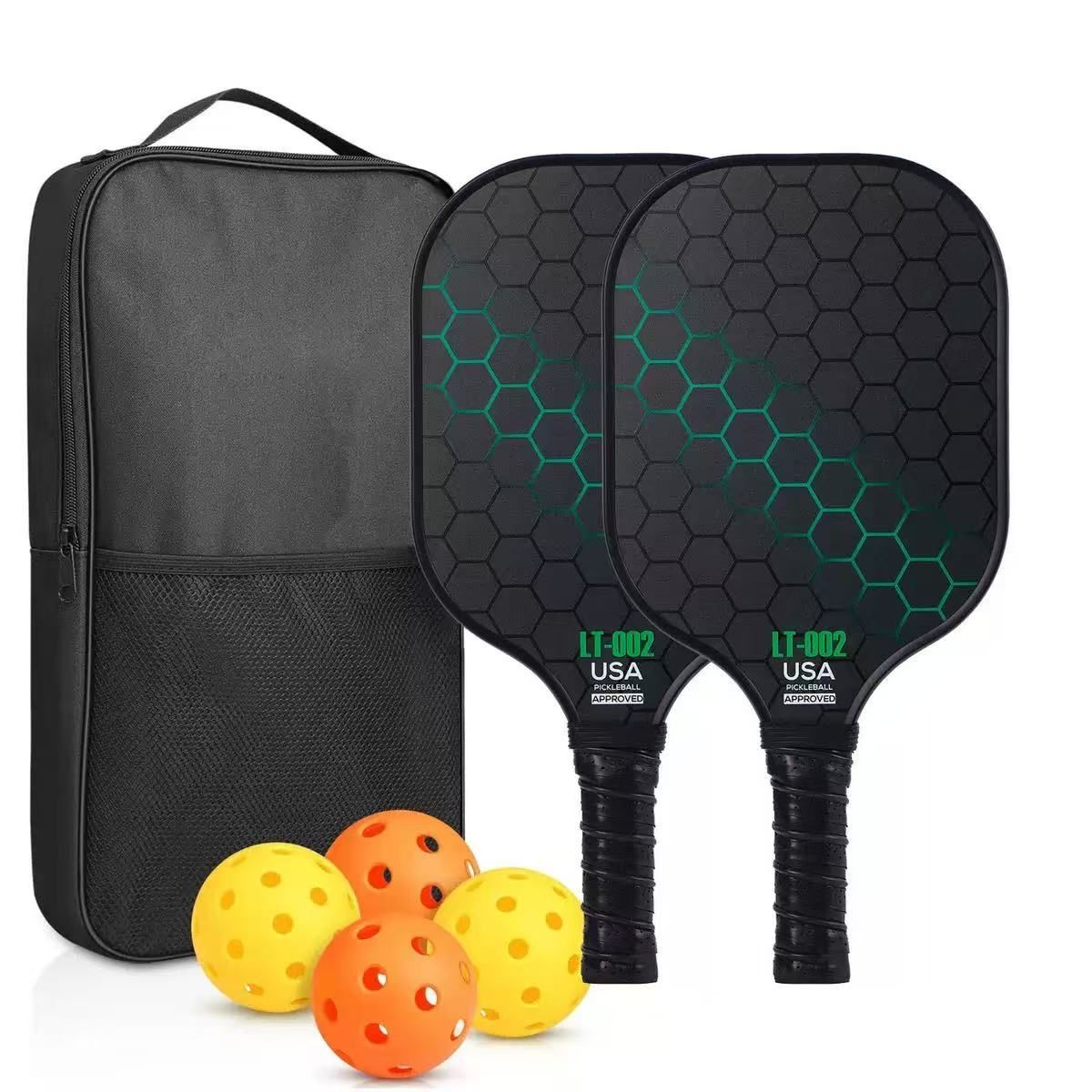 2 rackets, 4 balls, Pidike racket set (green), fiberglass graphite Pidike racket set, ball equipment including balls, bags, accessories, rackets, suitable for beginners and professionals - Image 1