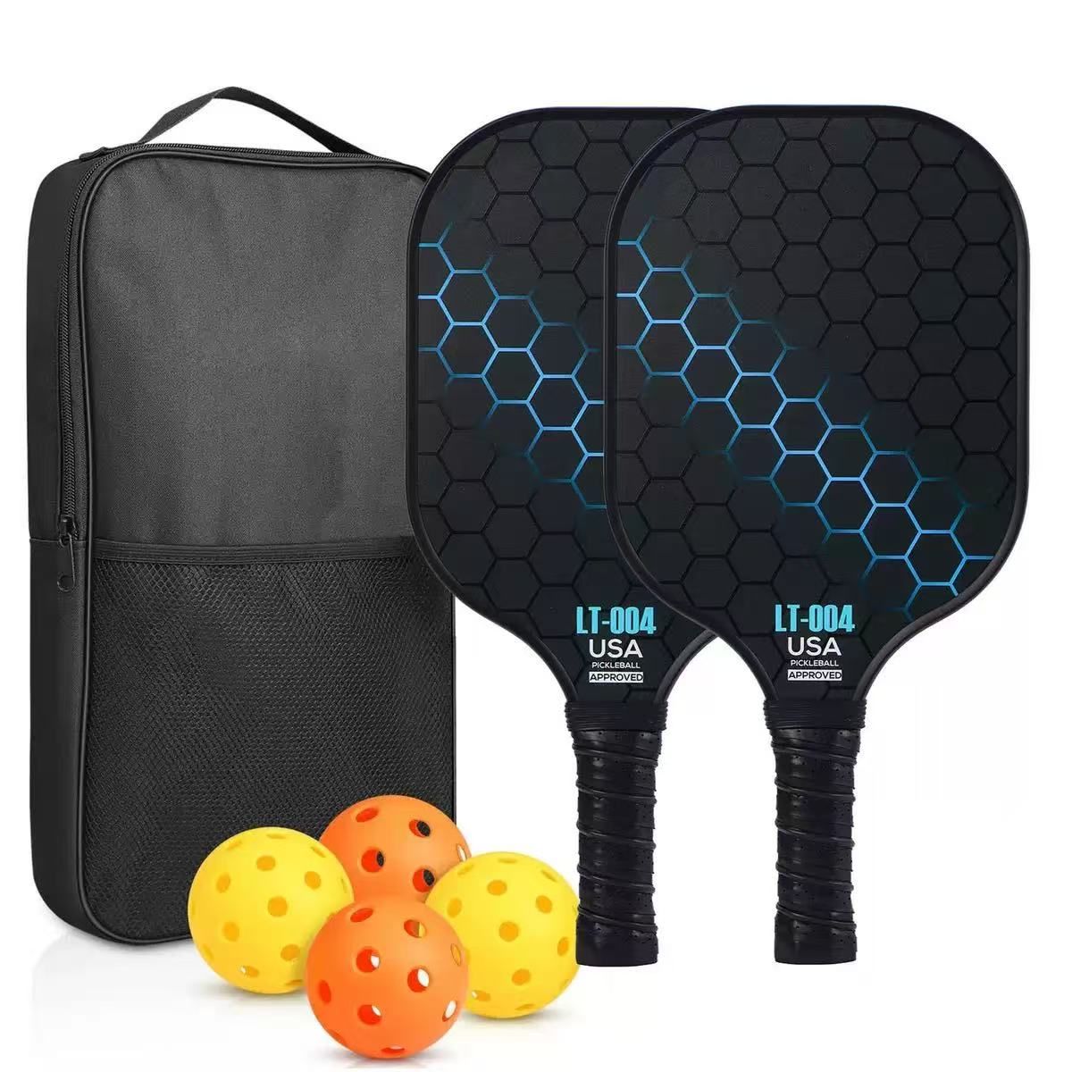 2 rackets, 4 balls, Pidike racket set (blue), fiberglass graphite Pidike racket set, ball equipment including balls, bags, accessories, rackets, suitable for beginners and professionals - Image 1