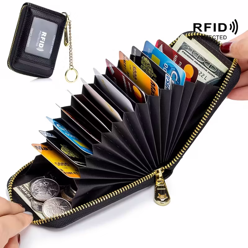 Casual style multi-compartment zipper wallet: Cards and loose change are neatly sorted - Image 1