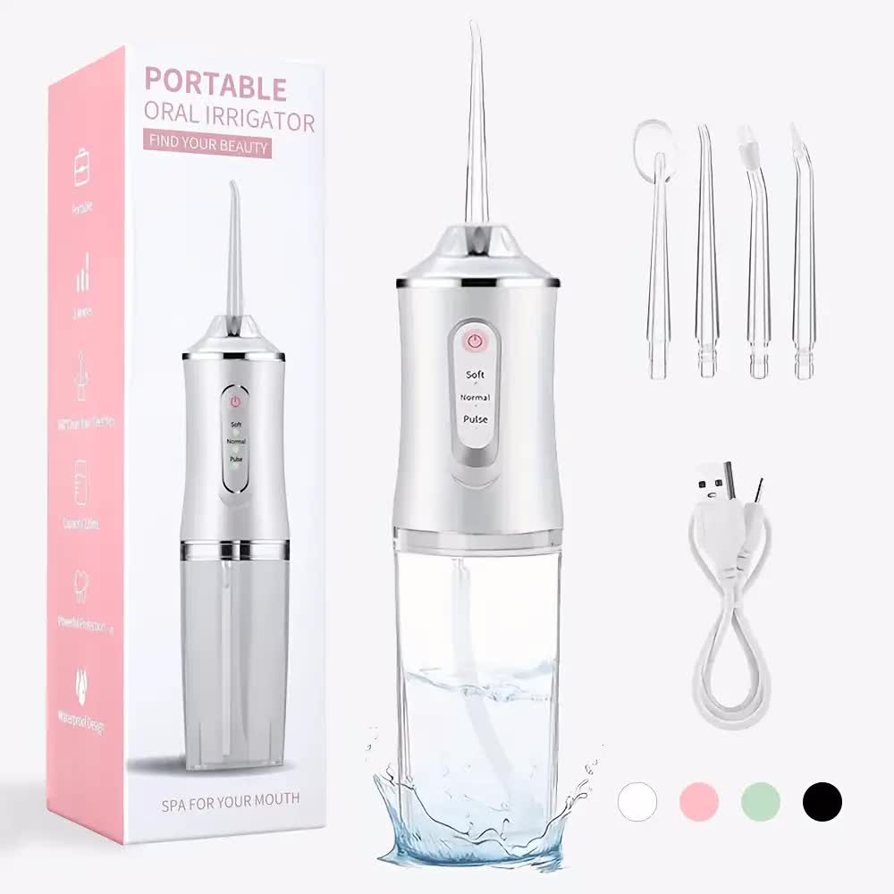 Wireless electric water toothbrush set, equipped with 4 nozzle heads - 360° rotatable nozzles, USB charging, lithium battery, suitable for daily teeth and gum cleaning, suitable for both men and women, is the perfect gift for the holidays. Dental cleaning - Image 1
