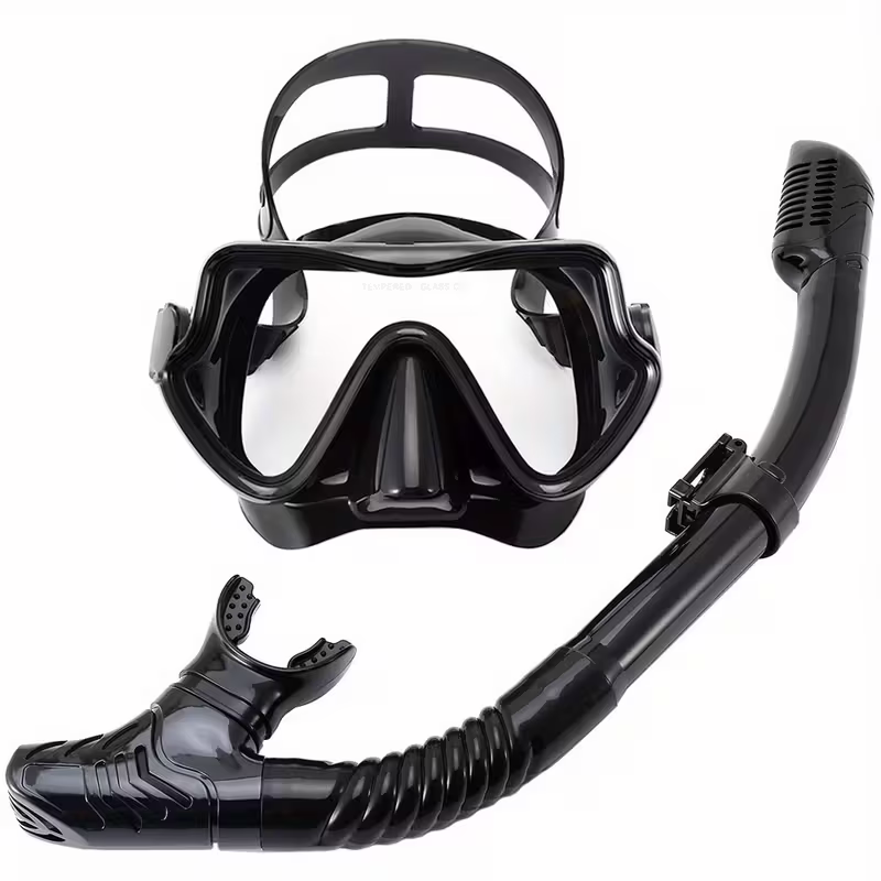 Snorkeling mask breathing tube set, large frame silicone mask, leak-proof and anti-fog snorkeling mask, swimming goggles for men and women - Image 1