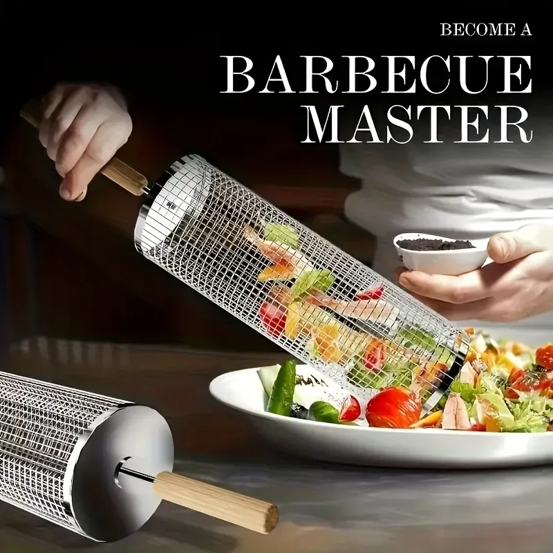 stainless steel BBQ grill, anti-scald design (barbecue basket + barbecue fork + hook) barbecue tool set, portable outdoor barbecue essential items, barbecue camping barbecue accessories, covered outdoor barbecue basket, suitable for camping and outdoor BB - Image 2