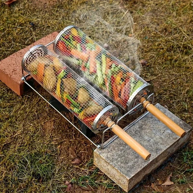 stainless steel BBQ grill, anti-scald design (barbecue basket + barbecue fork + hook) barbecue tool set, portable outdoor barbecue essential items, barbecue camping barbecue accessories, covered outdoor barbecue basket, suitable for camping and outdoor BB - Image 6