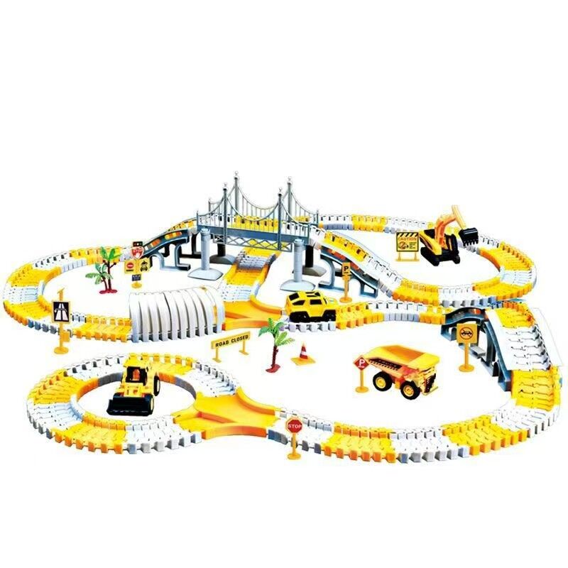 343 track-building sets, track-course - STEM learning toys, construction vehicles (concrete mixers, dump trucks), Track-birthday/Christmas gifts for boys - Developing motor skills and creativity - Compatible with the major - Image 1