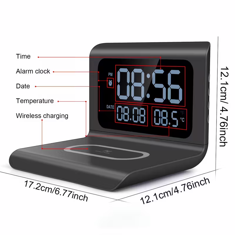 3-in-1 wireless charger, time and temperature display, bedroom desk alarm clock, iPhone 16 15 14 13 12 11 Pro Max/Mini/Plus/XR/X/8 AirPods 2/3/4/Pro/Pro 2 charging dock AirPods 4/3 /Pro/2, compatible with Samsung S25/S23/S22/S21/S20/ Galaxy Buds - Image 7
