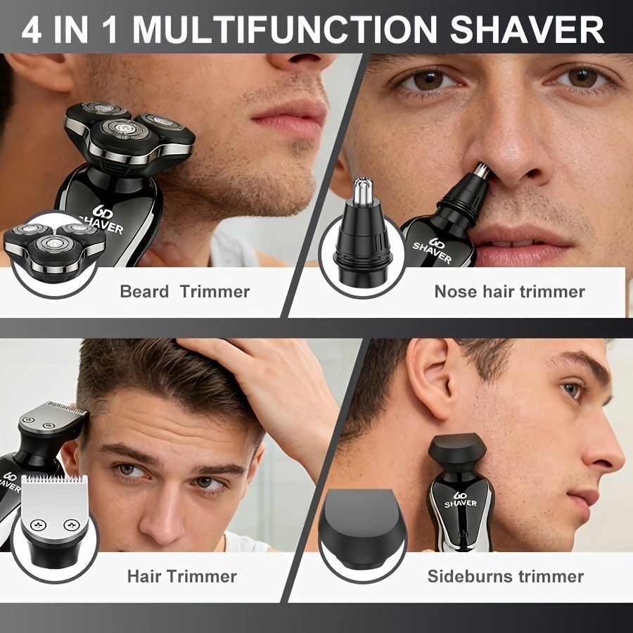 Men'S Electric Shaver 4-In-1 Shaver Multifunctional Shaver USB Charging Shaver - Black - Size 1168 - Image 6
