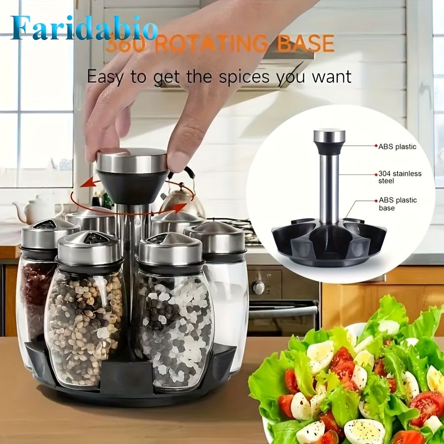 7 pieces rotating base spice dispenser, kitchen supplies, spice dispenser set, including salt, pepper and sugar dispenser - perfect for kitchen storage and organization - Image 2