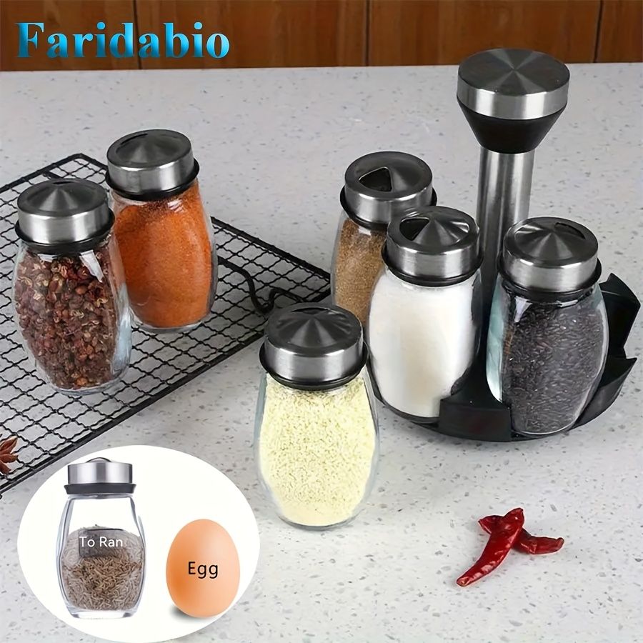 7 pieces rotating base spice dispenser, kitchen supplies, spice dispenser set, including salt, pepper and sugar dispenser - perfect for kitchen storage and organization - Image 7