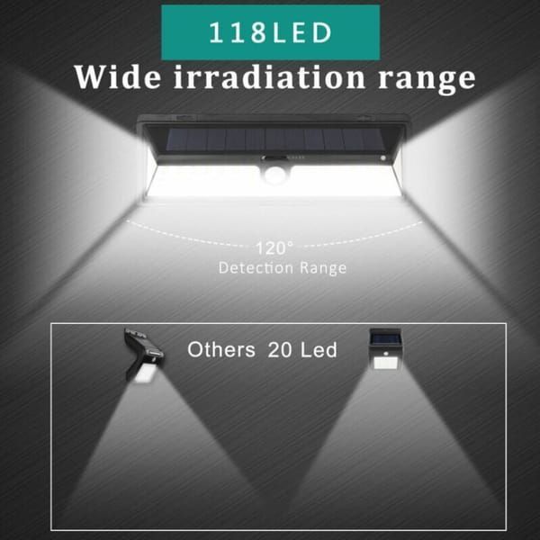 Solar Wall Light 180 LED PIR Motion Sensor Outdoor Garden Light IP65 Waterproof - Black - Size 001 - Image 4