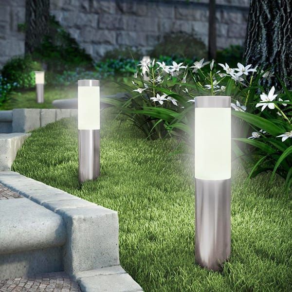Solar Outdoor Lights Stainless Steel Garden Lights Cylindrical Garden Lights - Silver - Size 001 - Image 1