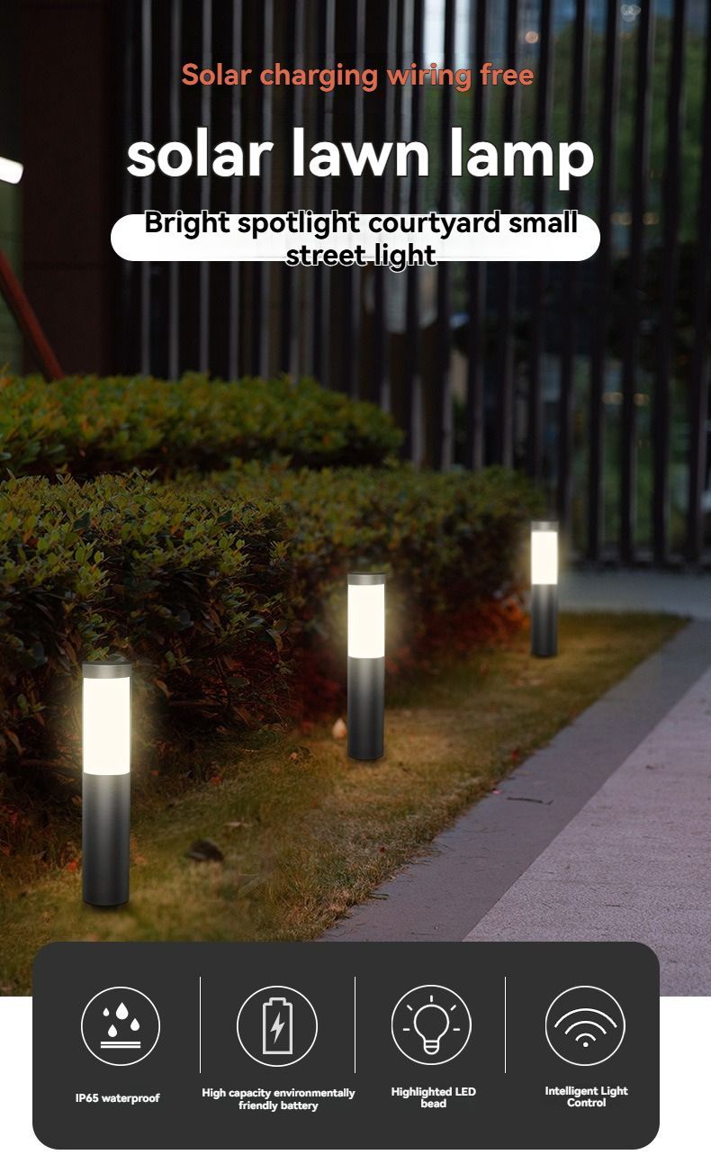 Solar Outdoor Lights Stainless Steel Garden Lights Cylindrical Garden Lights - Silver - Size 001 - Image 2
