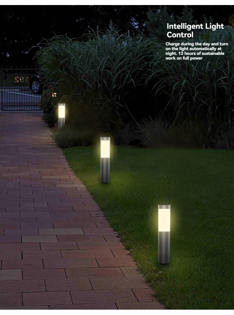 Solar Outdoor Lights Stainless Steel Garden Lights Cylindrical Garden Lights - Silver - Size 001 - Image 6